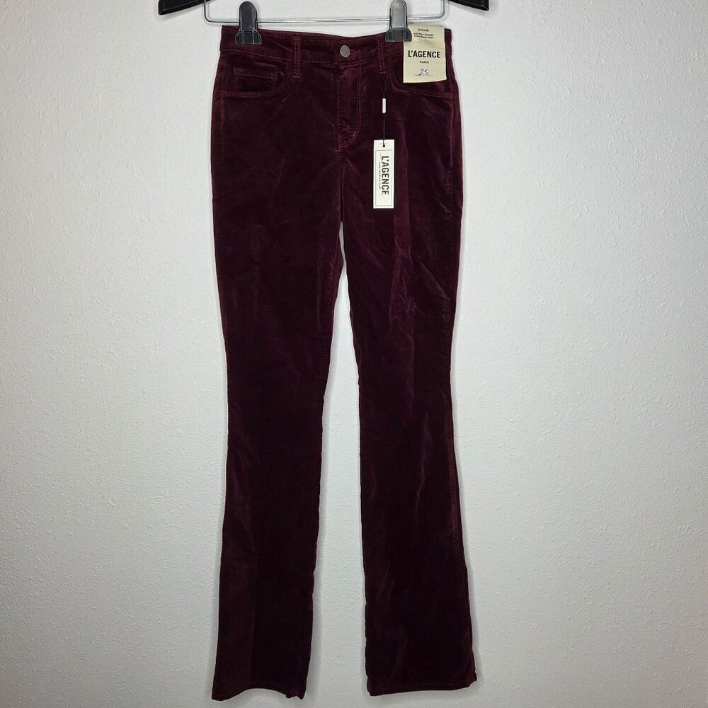 NWT L'Agence Women's Stevie Velvet High Rise Straight Jeans - Dark Port